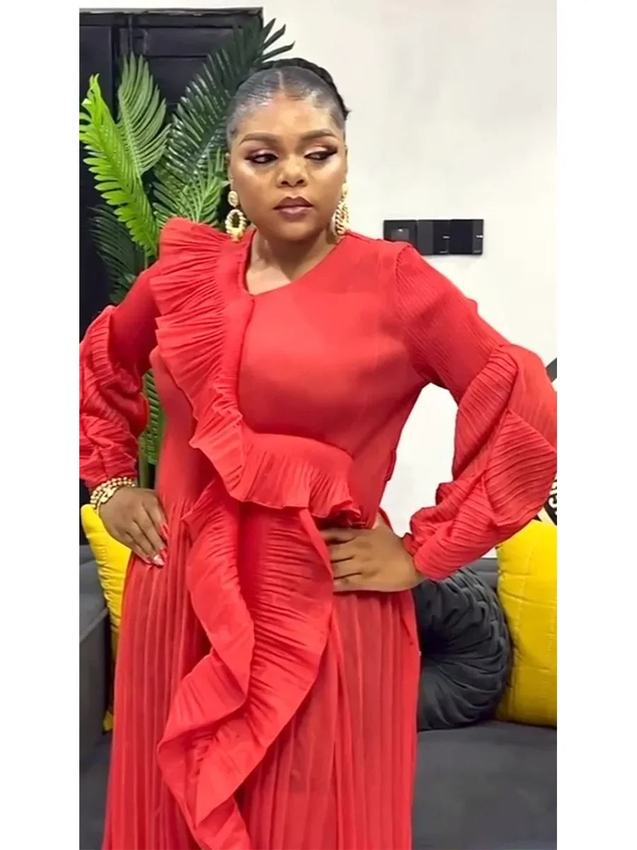 Elegant Irregular Ruffles Spliced Pleated Dress