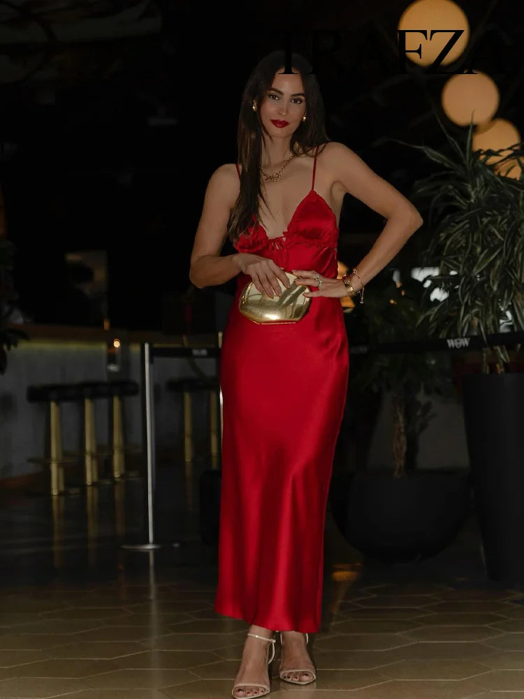 V Neck Sleeveless Slim Zipper Fly Long Dress
