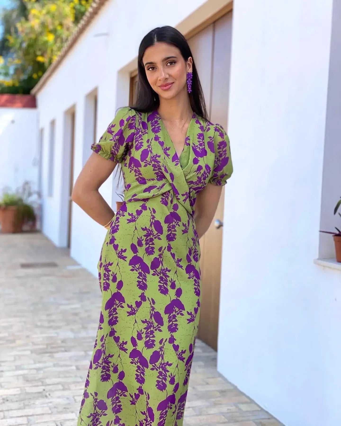 Summer Short Sleeve Print Long Dress