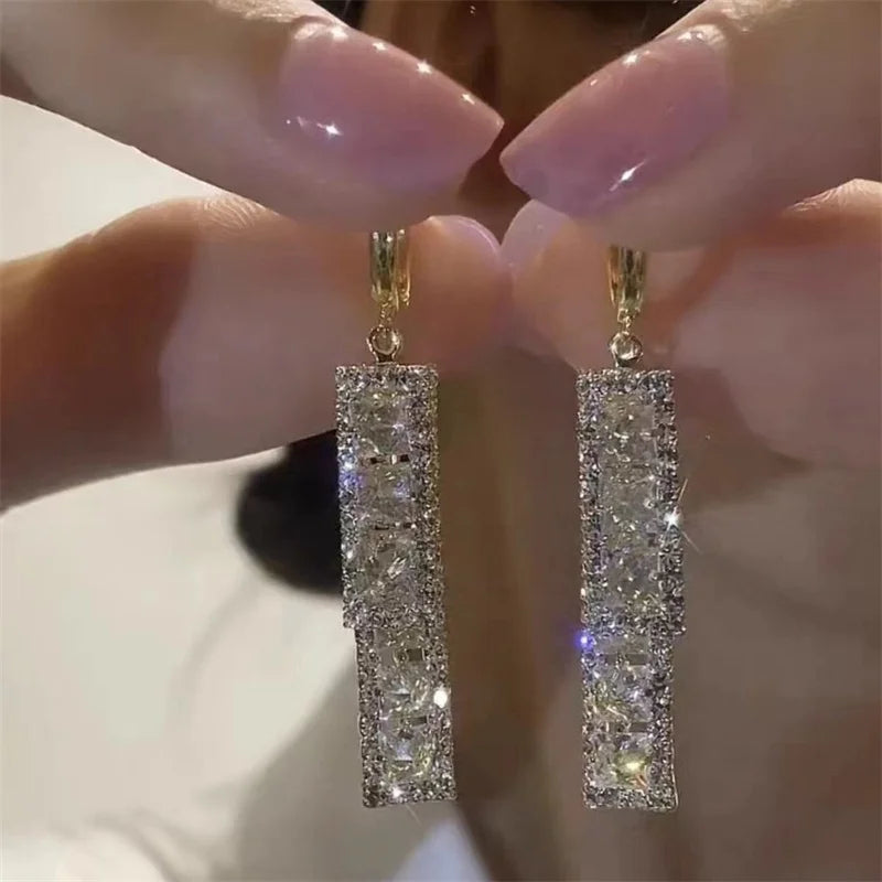 Shiny Zircon Square Hoop Earrings for