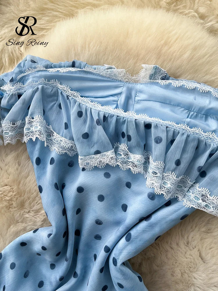 Polka Dot Off-Shoulder Chiffon Long Dress