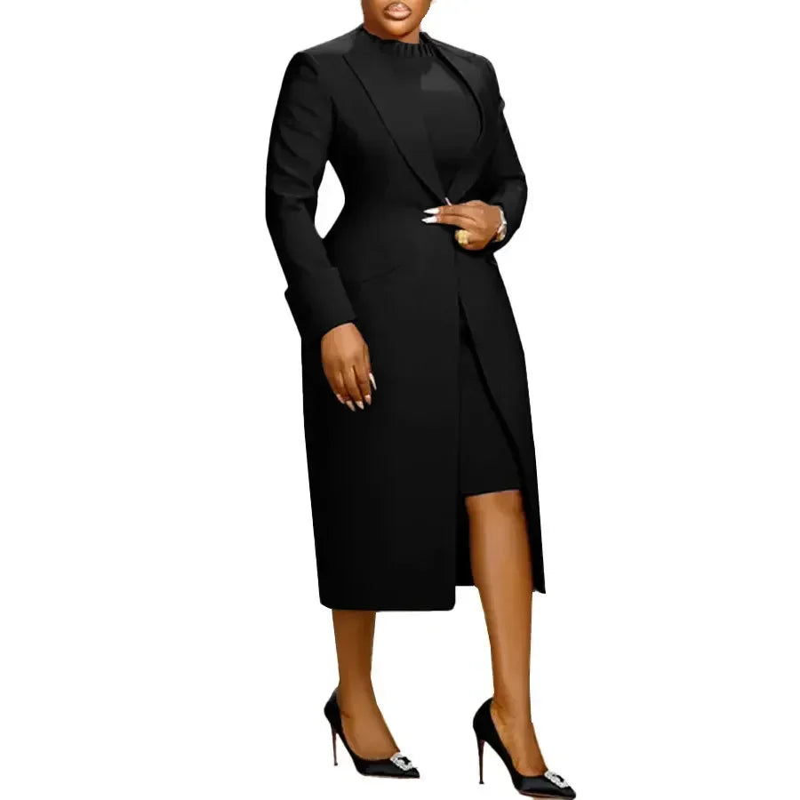 Women's Long Blazer Coat & Maxi Dress 2‑Piece Set