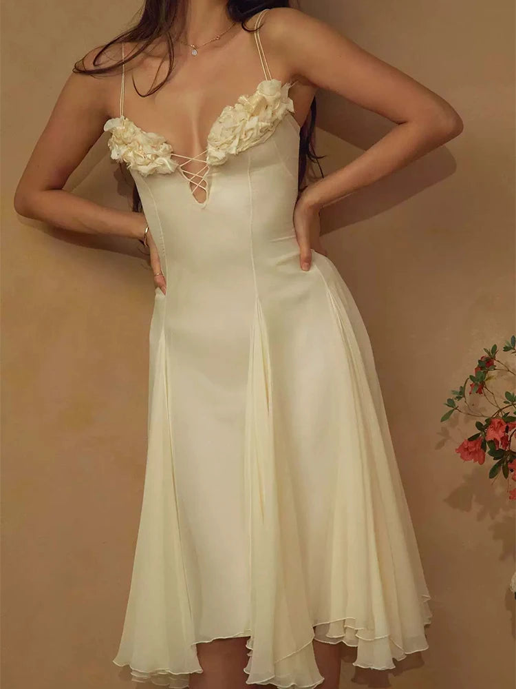 Floral Patchwork Backless Party Dress – Elegant V-Neck Summer Birthday Maxi
