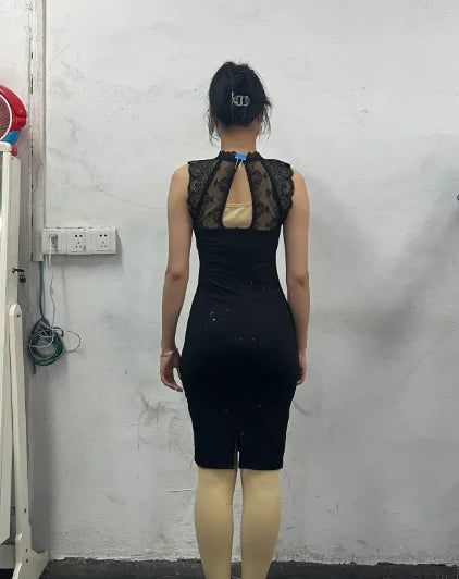 Color Block Round Neck Sleeveless Bodycon Mini Dress