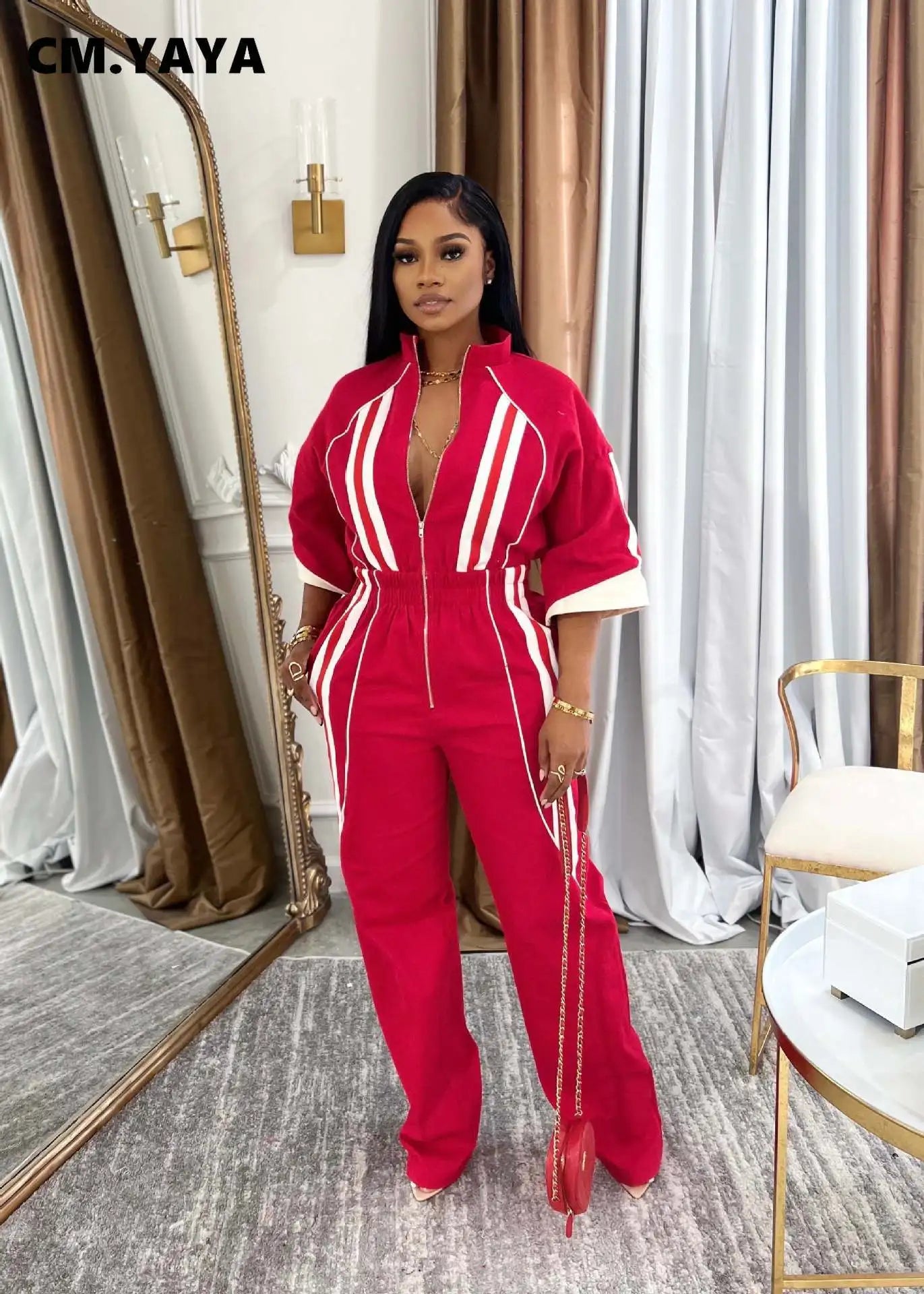 Half Sleeve High Waist Straight Wide Leg Jumpsuits