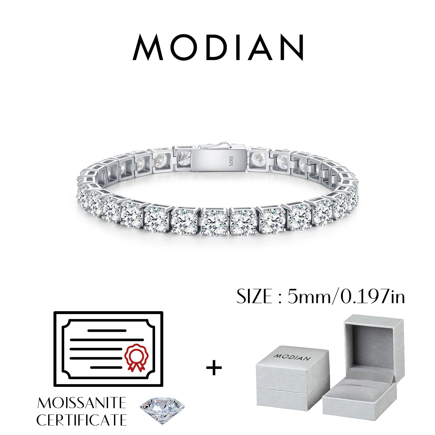 D Color VVS1 Moissanite925 Sterling Silver Single Classic Tennis Bracelets With Box