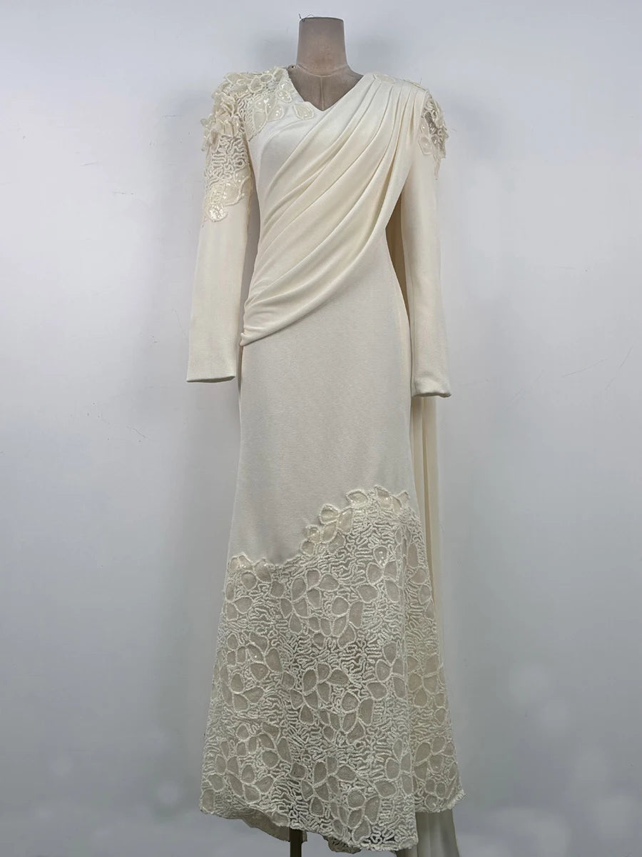 Sequin Patchwork V‑Neck Tunic Dress