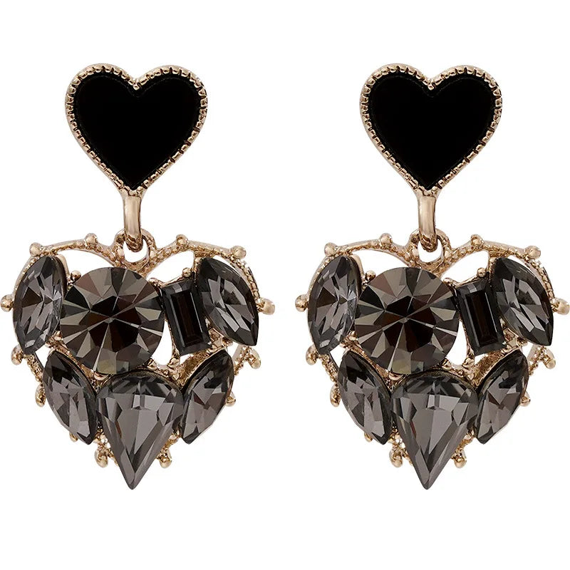 Black Rhinestone “Love” Earrings – Light Luxury Studs for Effortless Elegance