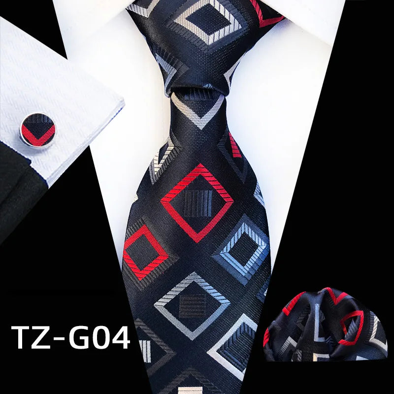 Orange Novelty Ties Plaid Flower Design Wedding Necktie Hanky Cufflinks