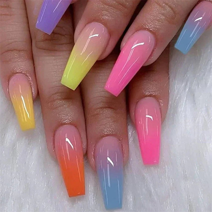 24P/set Medium Length French False Nails