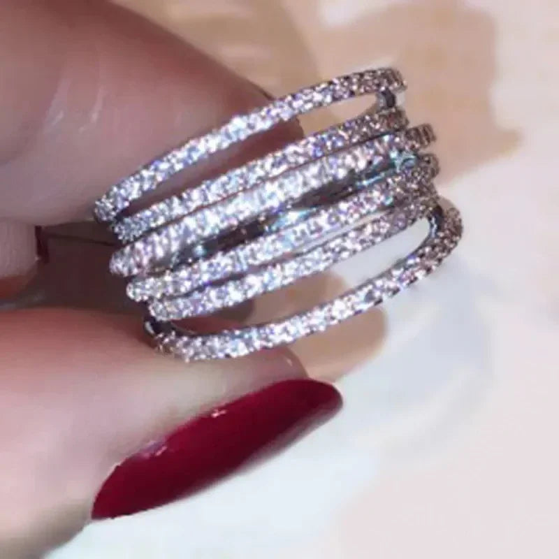 Simple Stylish Rings with Multi-layer Design Shiny Brilliant Cubic Zirconia