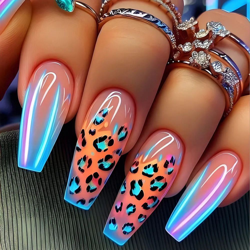 24pcs Mid-length  Flower Design Stick on Fake Nail