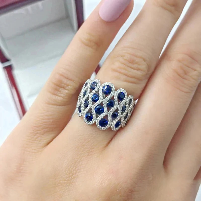Bright Blue/White Cubic Zirconia Creative Rings