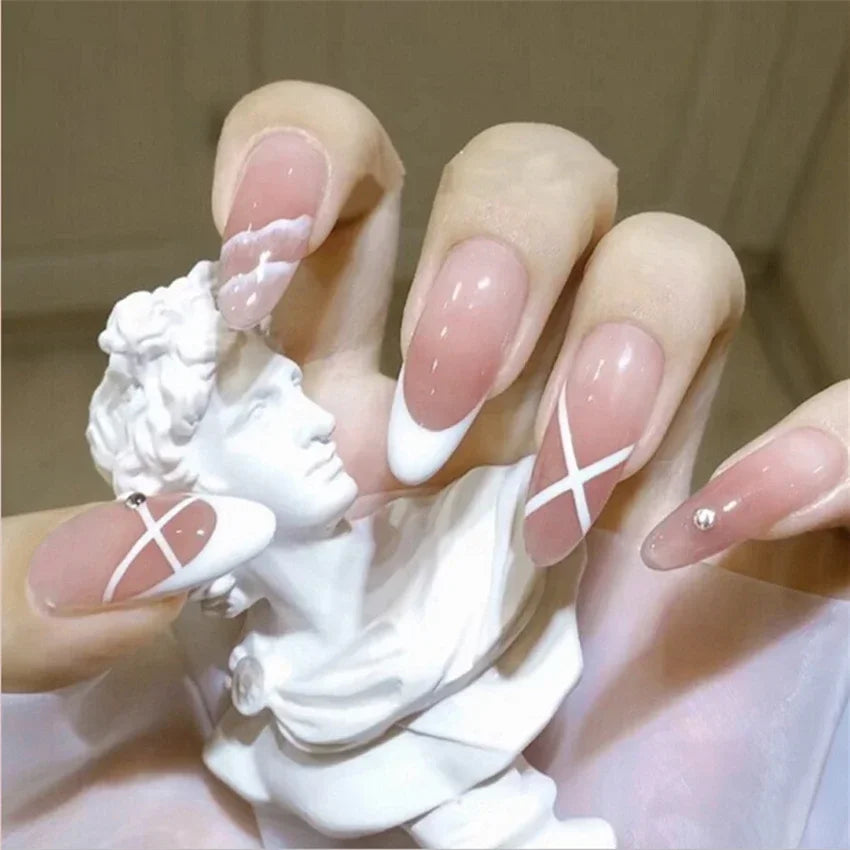 24P/set Medium Length French False Nails