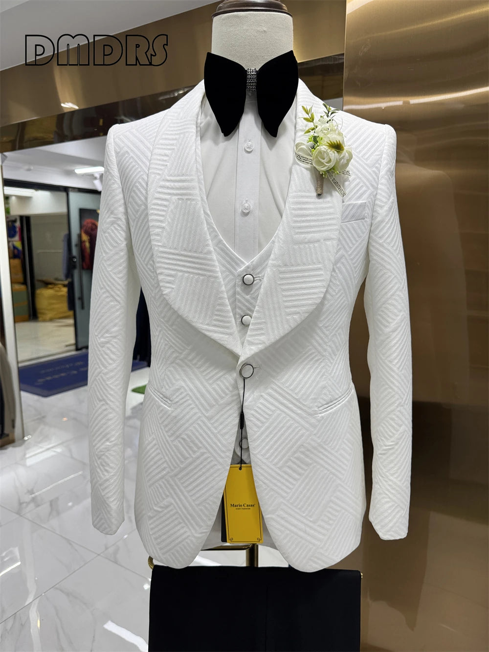 3 Pieces High Quality Wedding Suit Set for Groom One Button Shawl Neck Blazer Jacket Vest Pants
