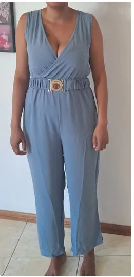Deep V-Neck Wide-Leg Jumpsuit for Women