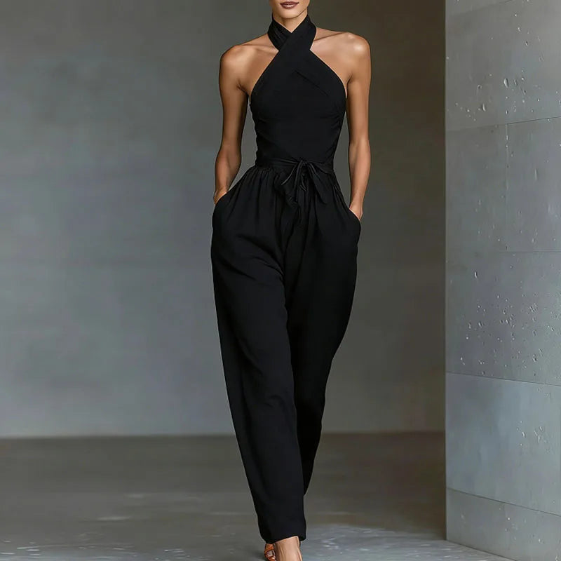 Chic Cross-Halter Backless Wide-Leg Jumpsuit