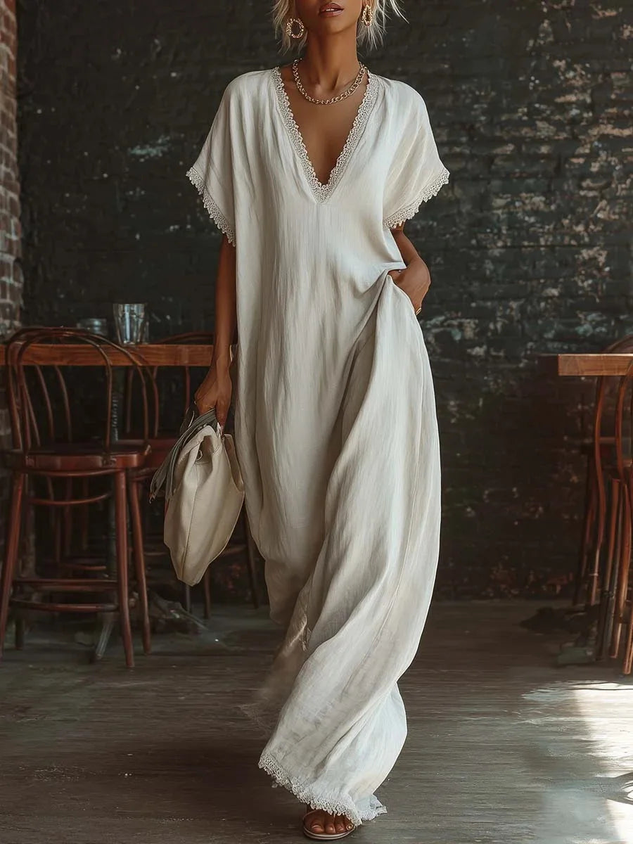 Women's Elegant Lace V‑Neck Maxi Dress