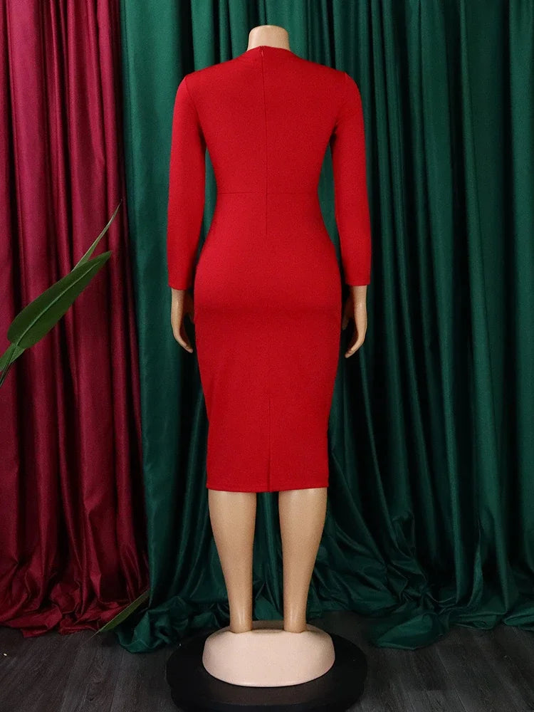 Long Sleeves Peplum Ruffles Bodycon Dress