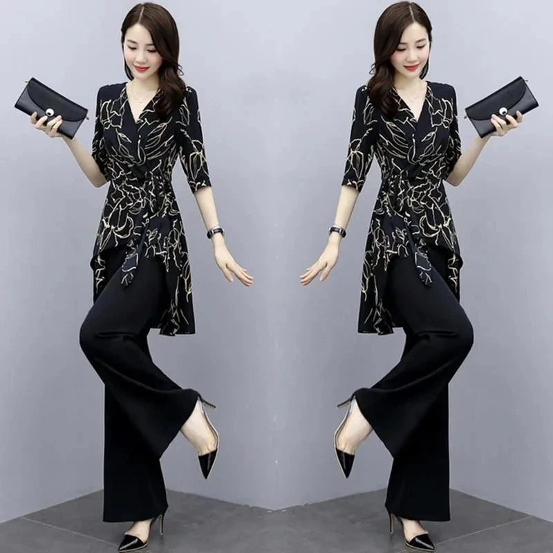 2 Piece Summer Wide-Leg Pants Set