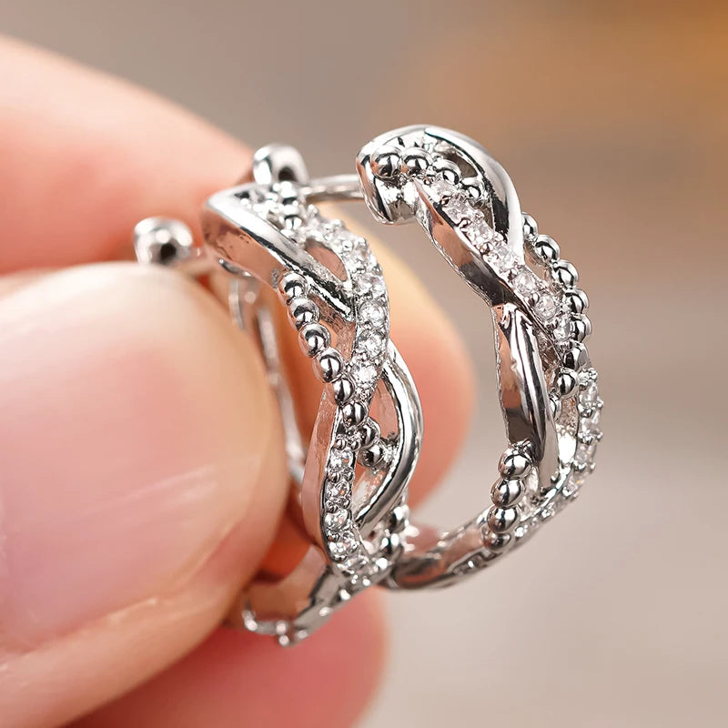 Silver Color Twist Design Hoop Earrings with Dazzling CZ