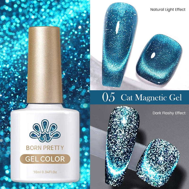 BORN PRETTY 10ml White Cat Magnetic Gel Nail Polish Ultra Shine White-light Varnis Semi Permanent Soak Off UV LED Gel for Nails