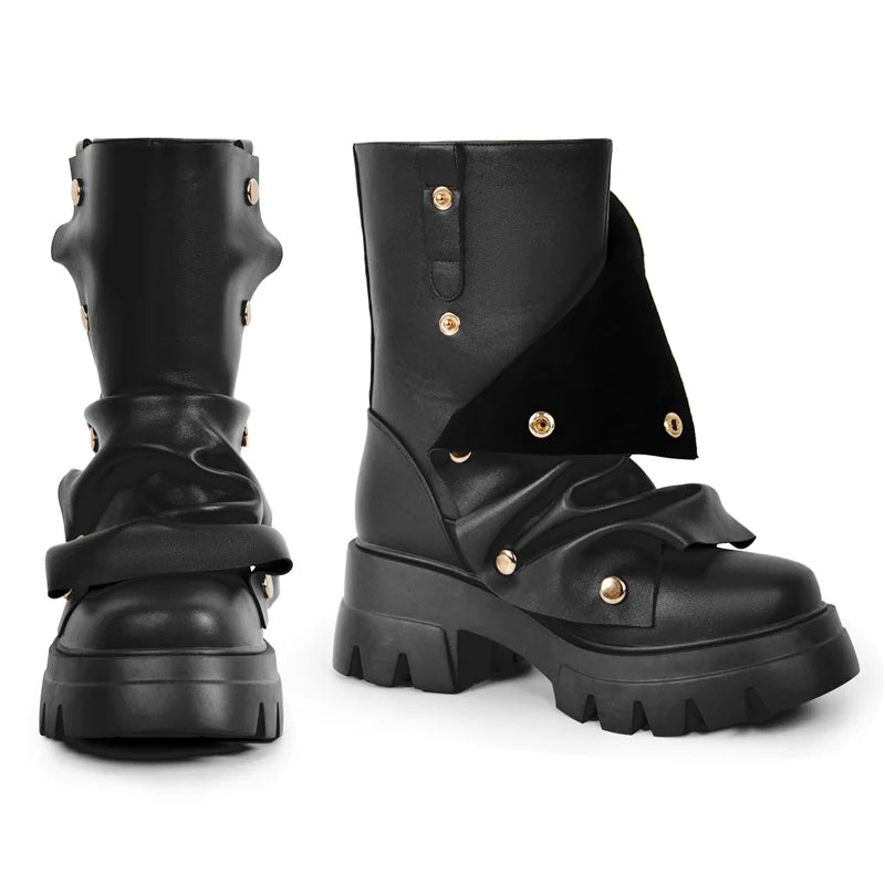 Round Toe Platform Fold Over Boots