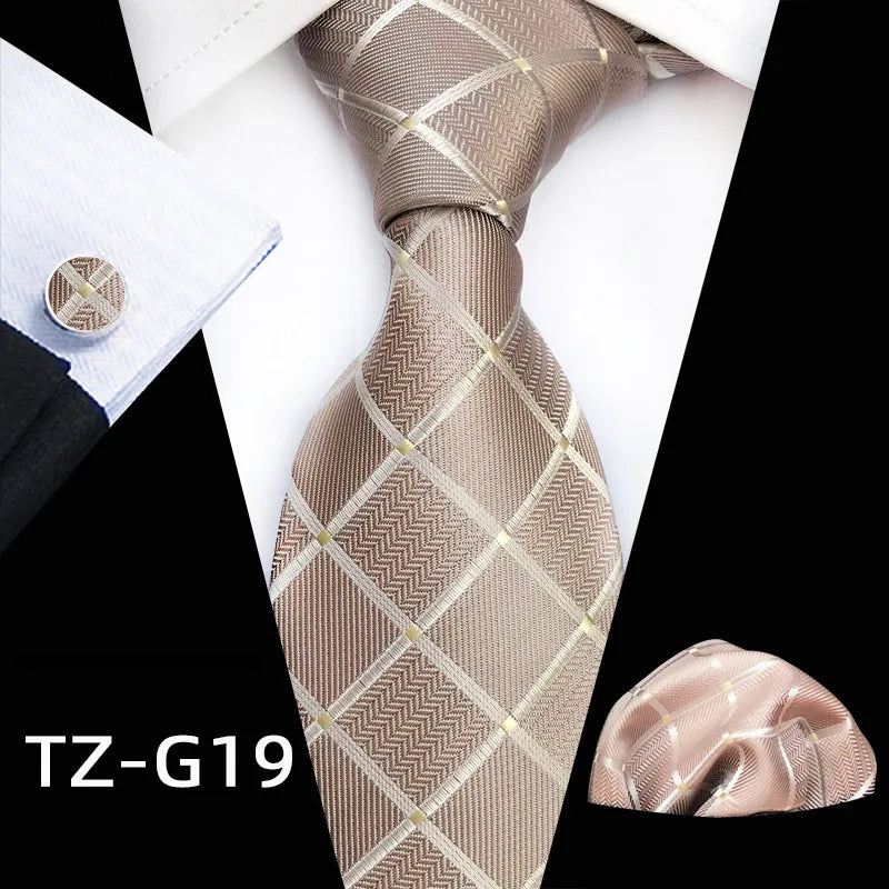 Orange Novelty Ties Plaid Flower Design Wedding Necktie Hanky Cufflinks
