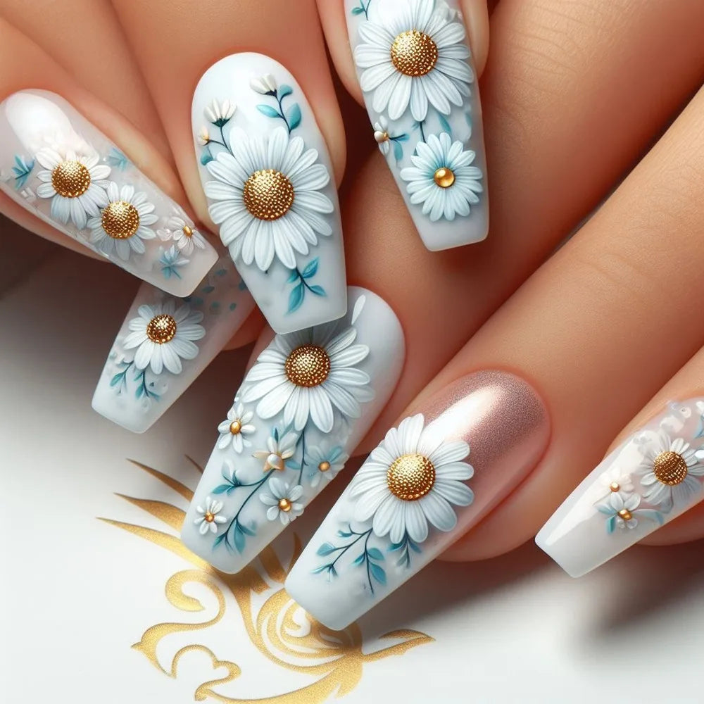 24pcs Press on Nails Flower Design