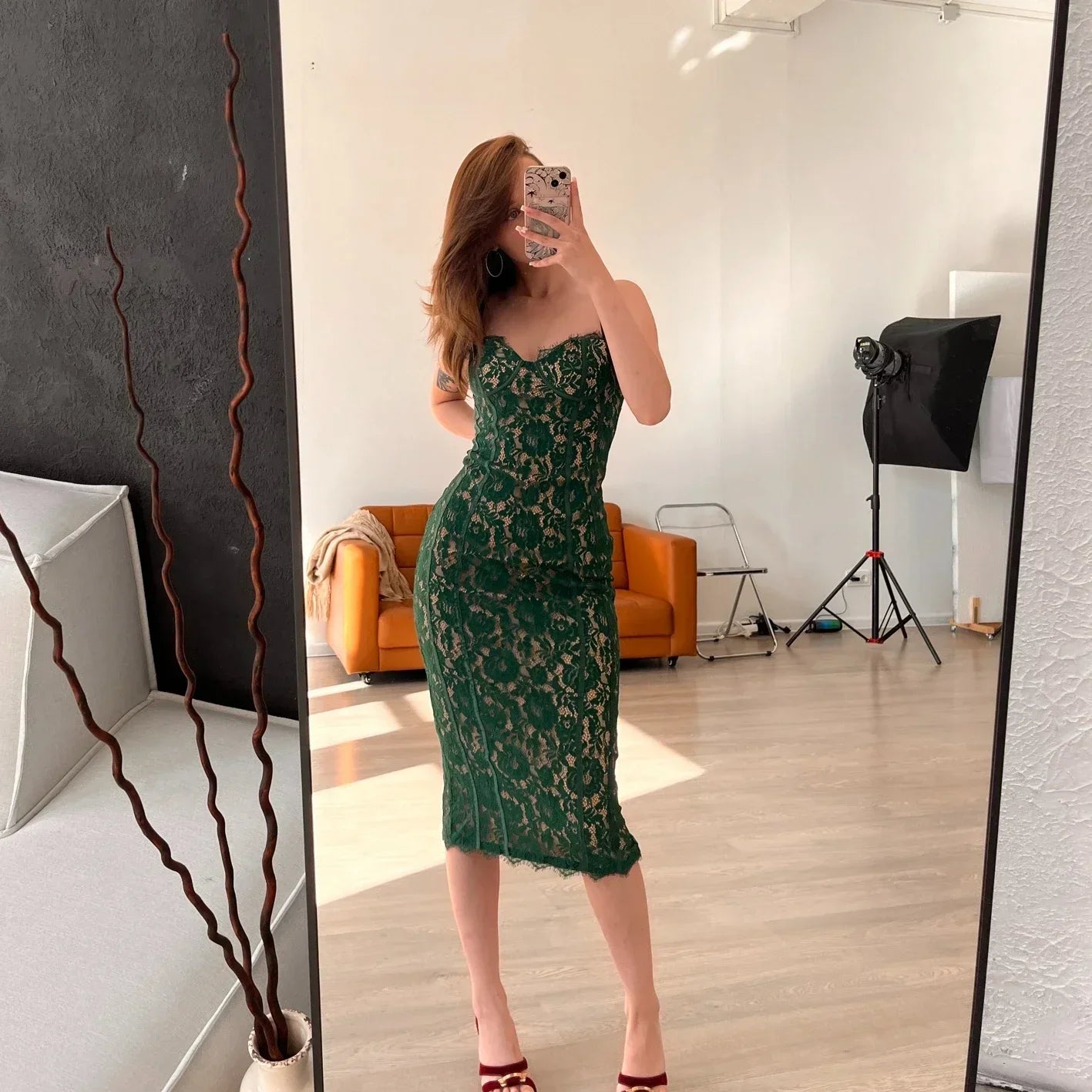 Summer Midi Green Elegant Spaghetti Strap Dresses