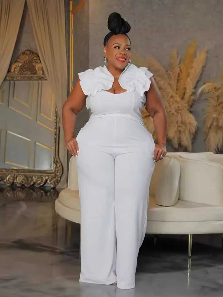 Solid Backless Streetwear Zipper Plus Size Summer Jumpsuit