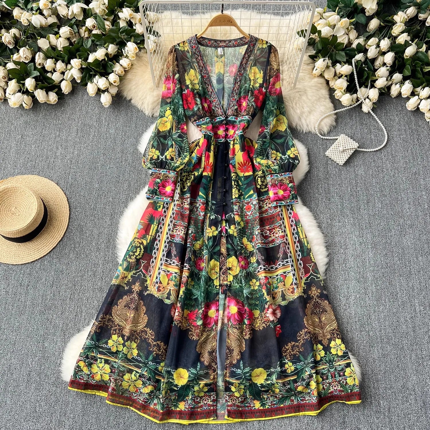 Summer Bohemain Gorgeous Flower Maxi Dress