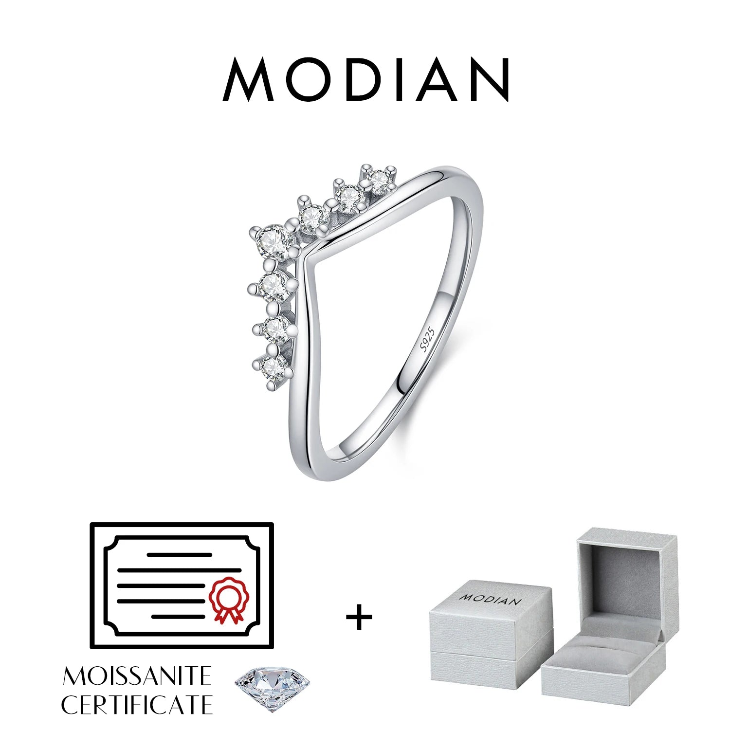 Dazzling Moissanite Crown Ring – 925 Sterling Silver Stackable Lab Diamond Ring for Women