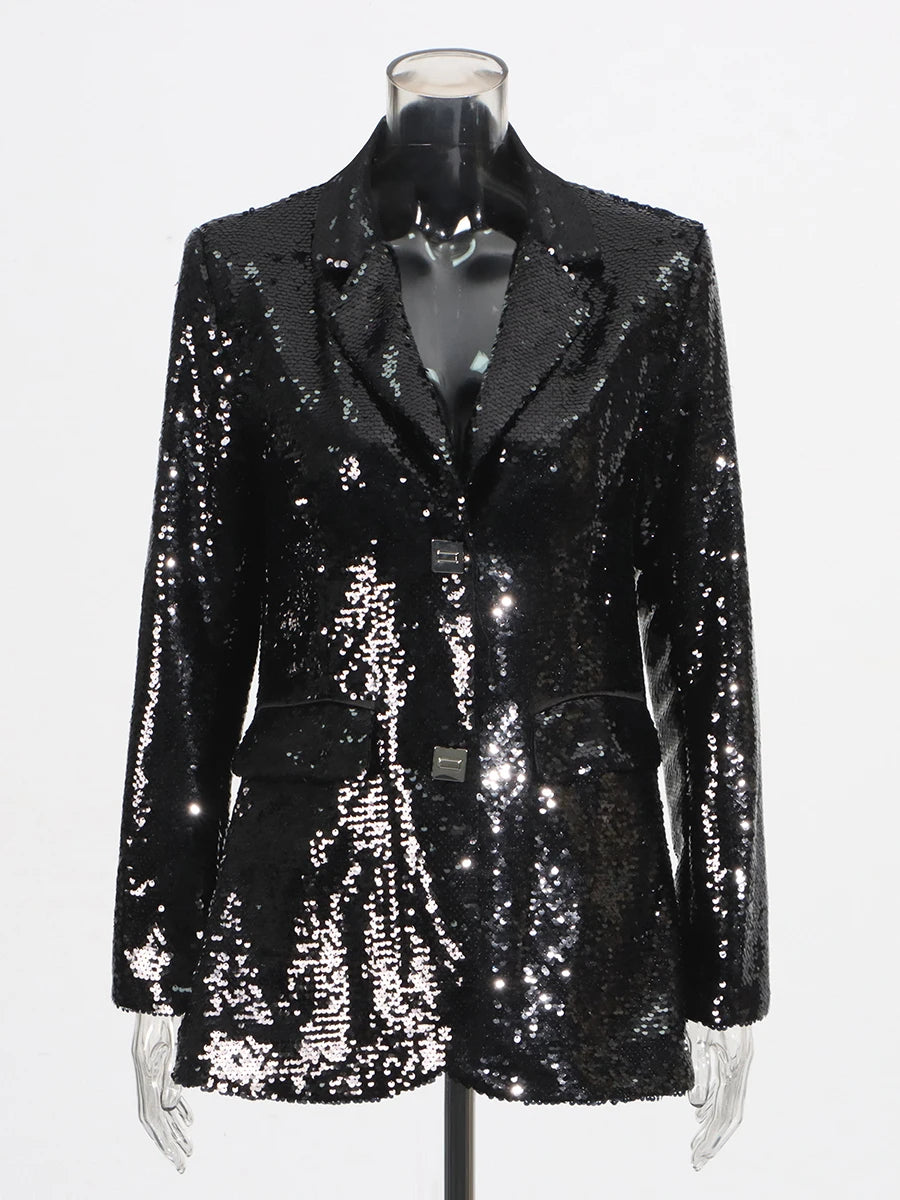 Solid Spliced Sequines Slimming Jackets