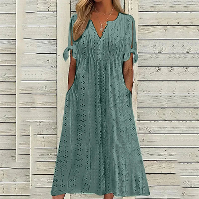 Summer Lace-Up Cutout Midi Dress