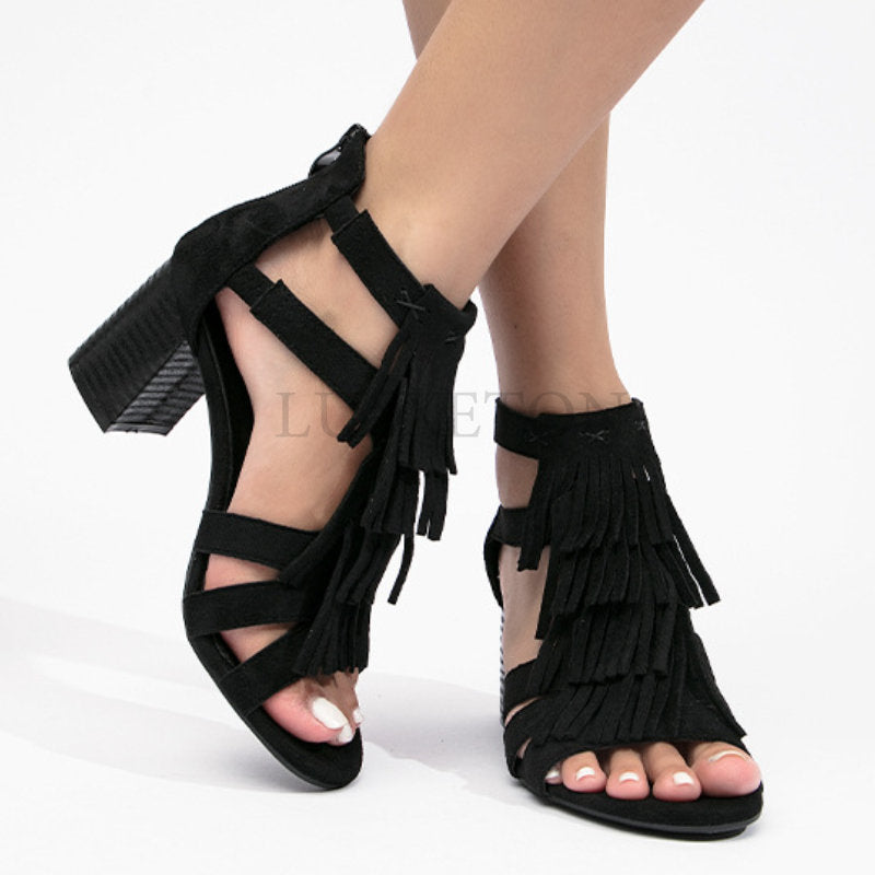 Solid Color Commute Fashion Rear Zipper Thick-heeled Sandals