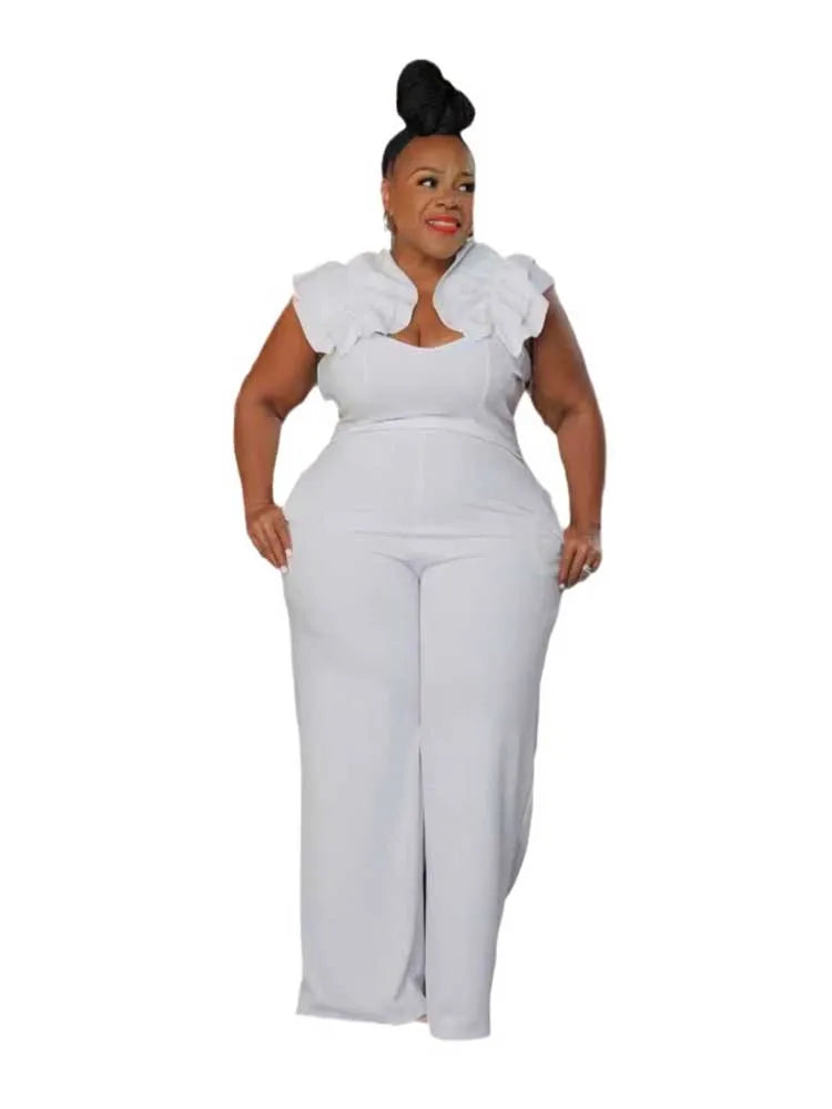 Solid Backless Streetwear Zipper Plus Size Summer Jumpsuit