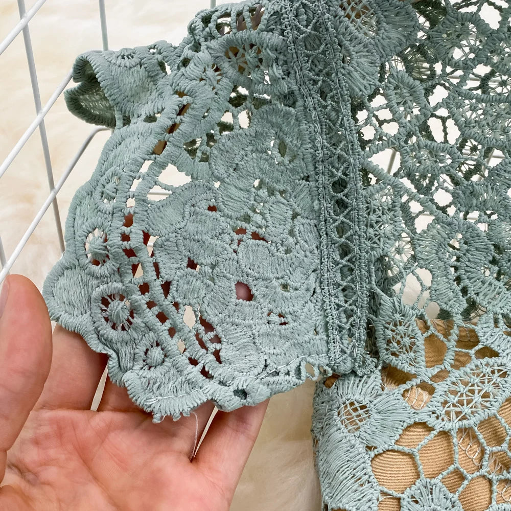 Summer Green Hollow out Lace Mini Dress