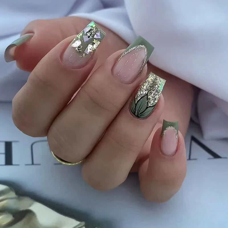 24pcs Press on Nails Flower Design