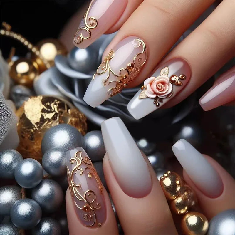 24pcs Press on Nails Flower Design