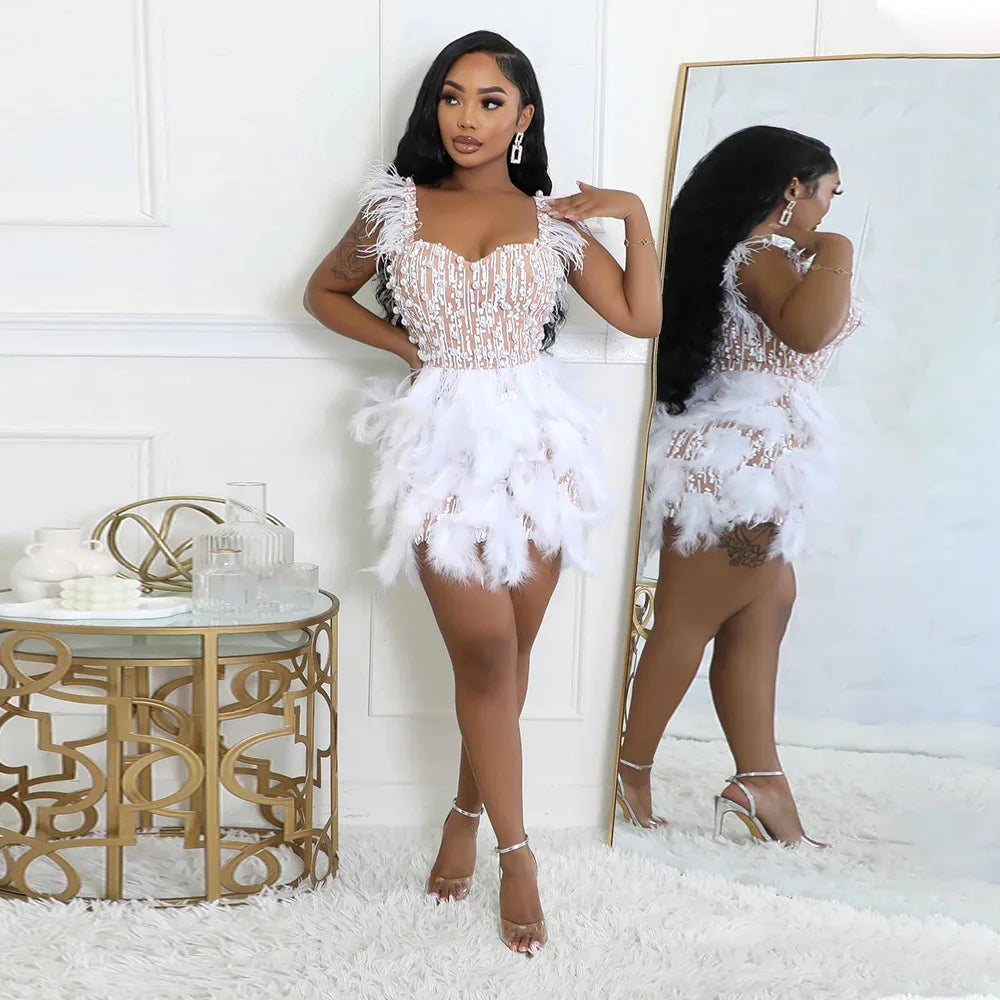 Sequin Feather Pearl Dress