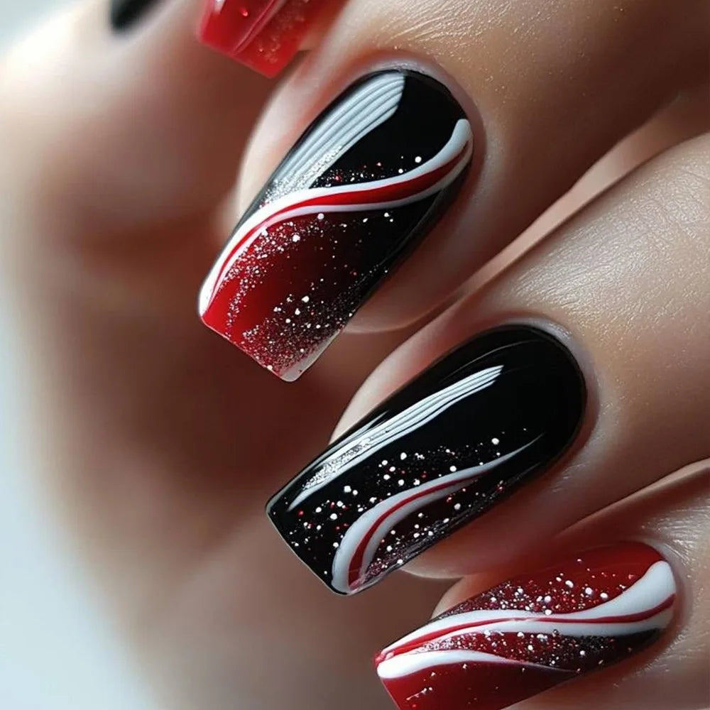 24pcs Mid-length  Flower Design Stick on Fake Nail