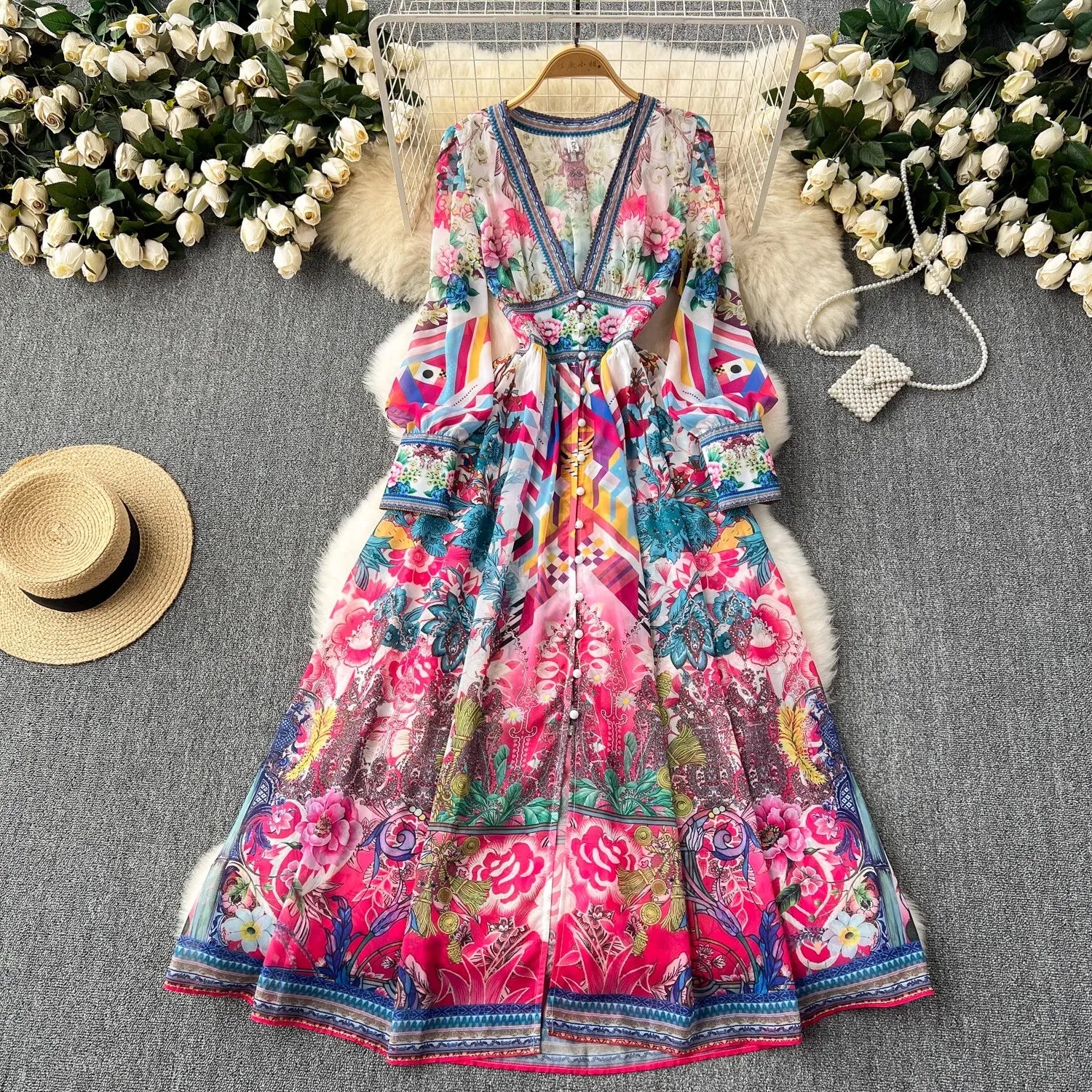Summer Bohemain Gorgeous Flower Maxi Dress
