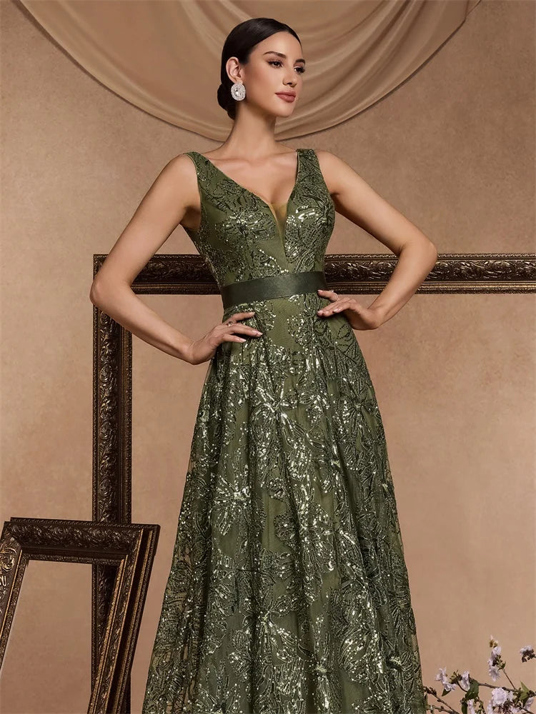 Luxury Sexy Deep V-Neck Sequins B Elegant V-back Wedding Party Long Prom Cocktail Dress