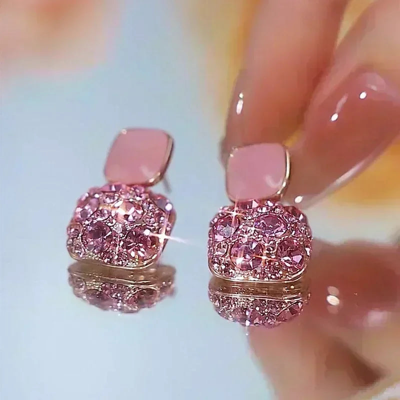 New Geometric Rhombus Luxury Opal Earrings – Modern Sparkle for Every Moment