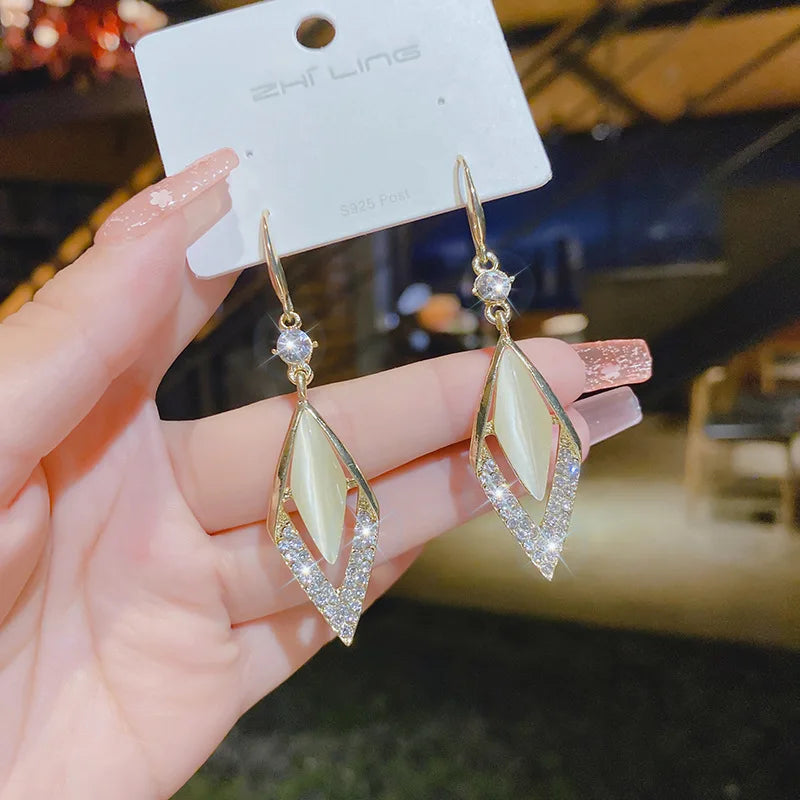 Trendy  Long Blue Crystal GeometryDangle Drop Earrings