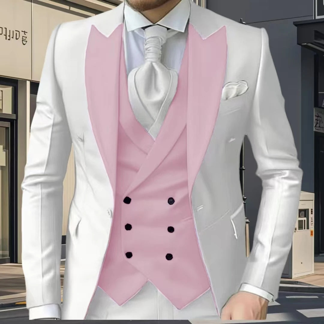 Solid Color Men's Formal Business Suit Set – Slim Fit, Big Lapels, High-Quality Fabric for Wedding, Stage & Business