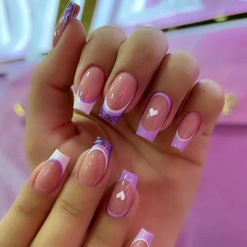 24Pcs Mid-length Square Press-On Nails with Golden Butterfly Design