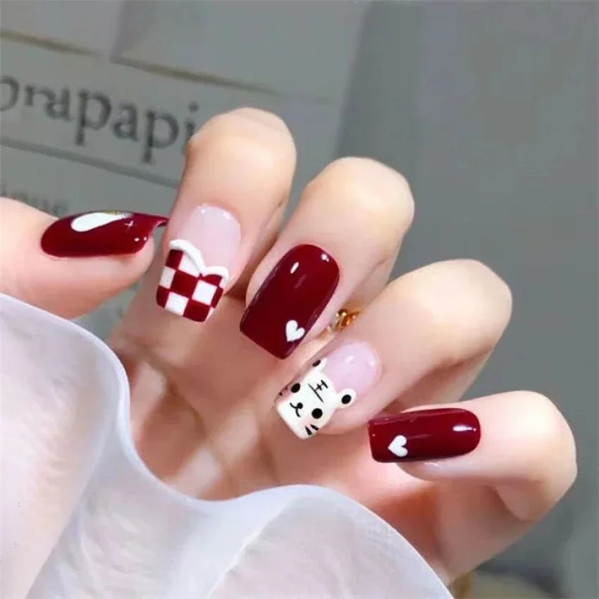 24P/set Medium Length French False Nails