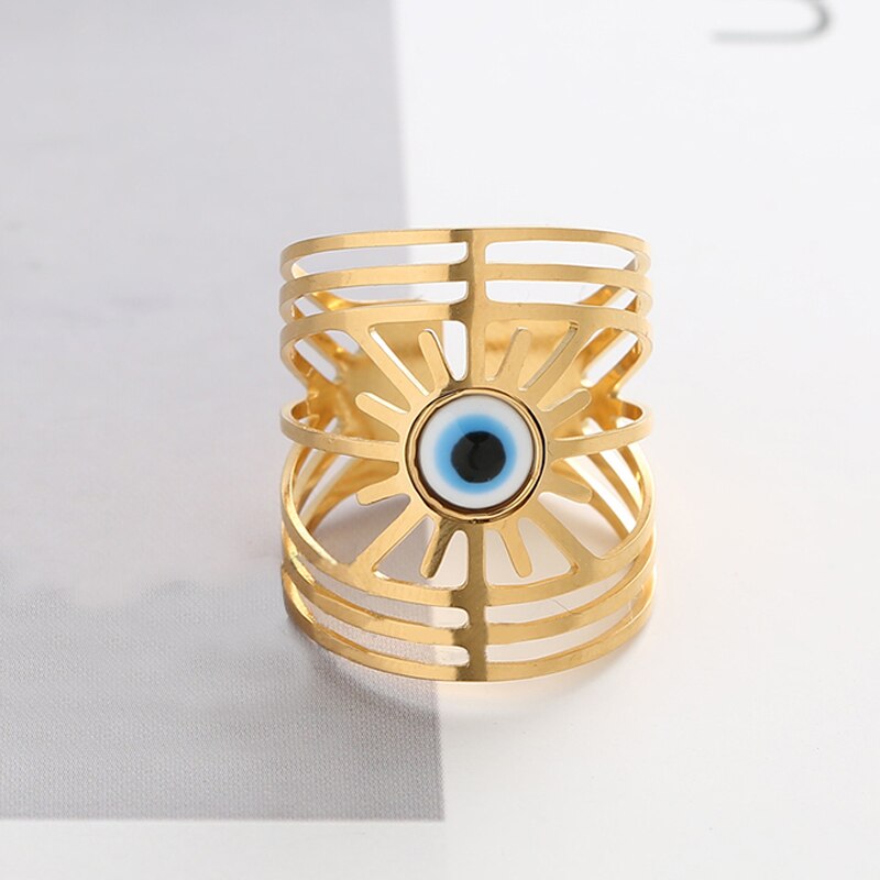 14K Gold Plated  Wide Evil Eyes Rings